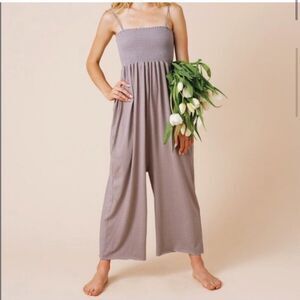 Calder Blake Small Lili Jumpsuit Anthracite Smocked Wide Leg Relaxed Fit Comfy